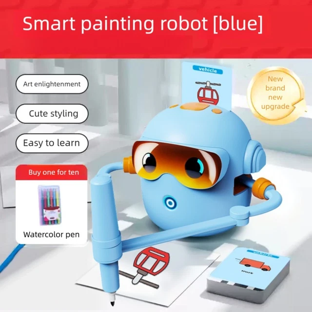 Pictobot Robot De Dessin Pour Enfant, Robot De Dessin Rechargeable 1800 mAh Pour Enfant, Avec 100 Cartes & Stylo, Jouet d'Apprentissage de la Peinture Interactif pour Voyage, École, Maison & Temps