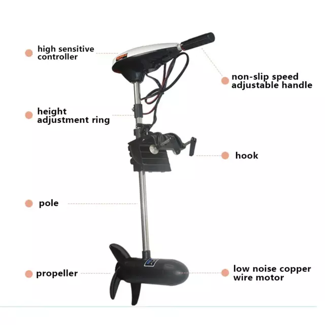 660W Hangkai Outboard Motor Inflatable Fishing Boat Trolling Motor 65LBS 12V NEW