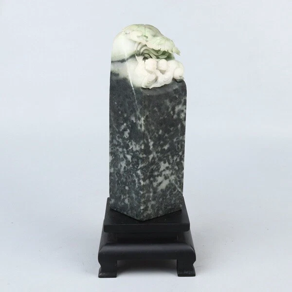 Chinese Exquisite Hand-carved Two children and lotus carving Dushan jade statue