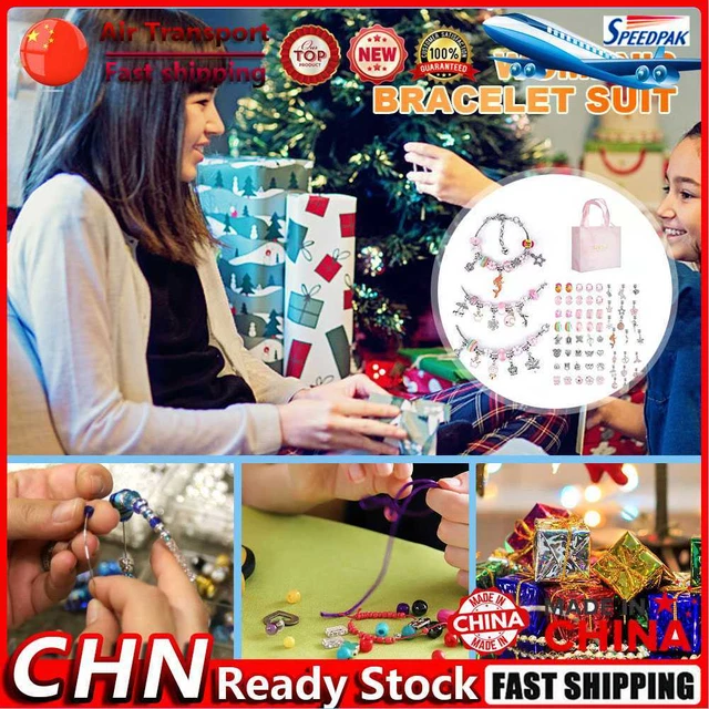 DIY Charm Bracelet Beads Jewelry Making Kit Arts Crafts for Kids Girl (Pink) Fr