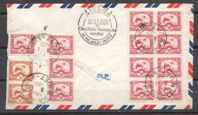 1951 French Colonies Vietnam cover 12x20c + 2x30c Hanoi to France