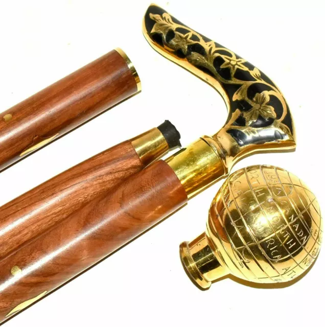 Globe Head Cast Brass Outside Handle Solid Cane Walking Stick Handle 2– Collect