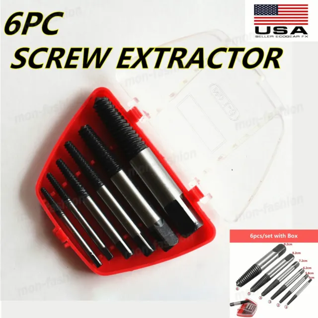 6Pc Screw Extractor Set Easy Out Drill Bits guide Broken Screws Bolt Remover