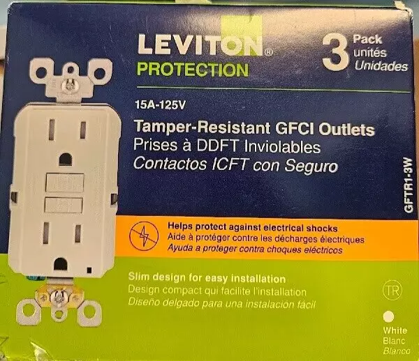 Leviton 15 Amp, Self Test, GFCI Non-Tamper-Resistant with LED Indicator, 3 Pack