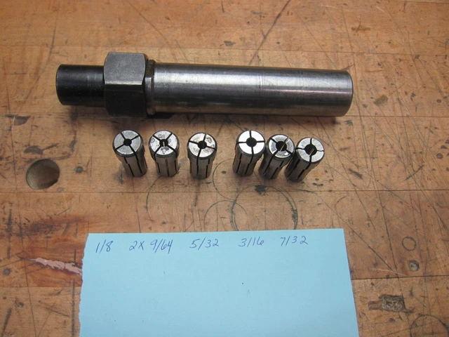 Kennametal extended nose DA200 collet chuck 1" shank + 5 different size collets