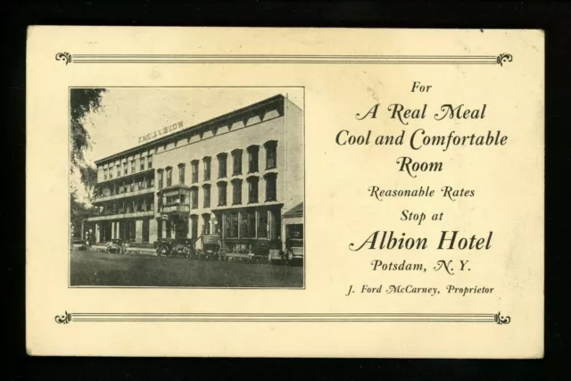 Hotel Motel postcard New York NY Potsdam, Albion Hotel Vintage