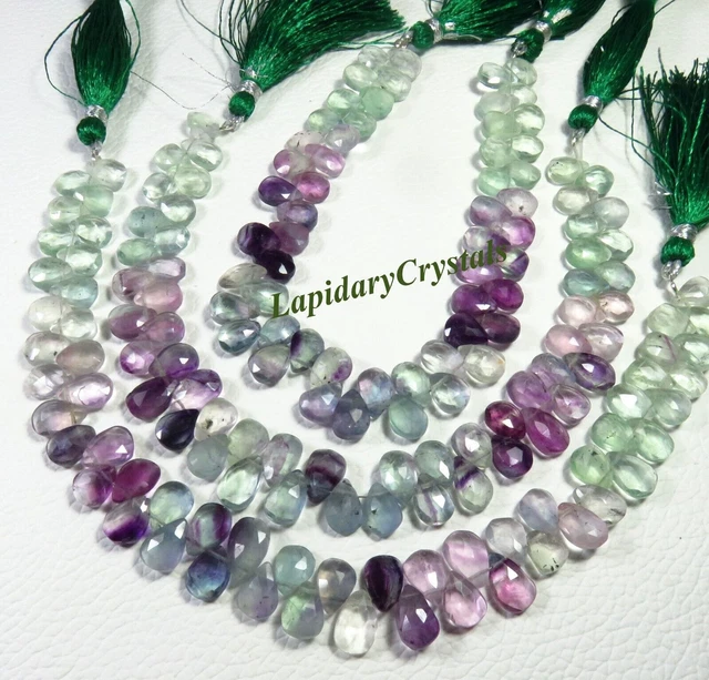 Multi Fluorite Faceted Gem Beads 8" Strand Pear Shape Natural Fluorite LC-361