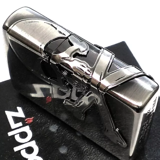 Zippo Oil Lighter Antique Skull Metal 3 Sides Silver Brass Regular Case Japan
