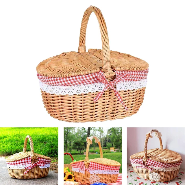 Panier vintage en bambou & osier avec couvercle & fleurs sty à Paris