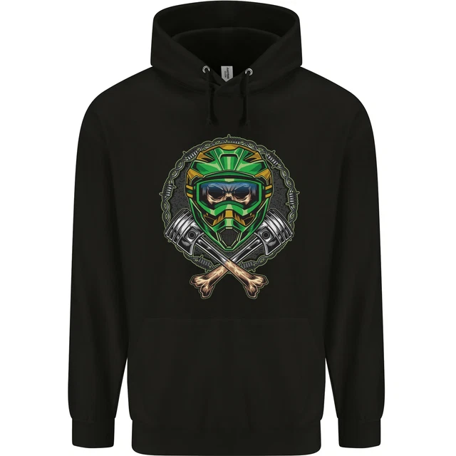 Felpa con cappuccio motocross teschio moto MotoX da uomo 80% cotone