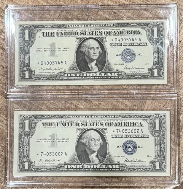 LOT OF 2! STAR NOTE 1957 U.S. $1 One Dollar Silver Certificate Crisp Uncirc.