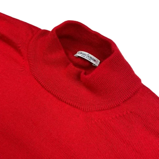 Suéter Gran Sasso Para Hombre 100% Lana Simulado Cuello de Tortuga Rojo • Italia • Talla 50