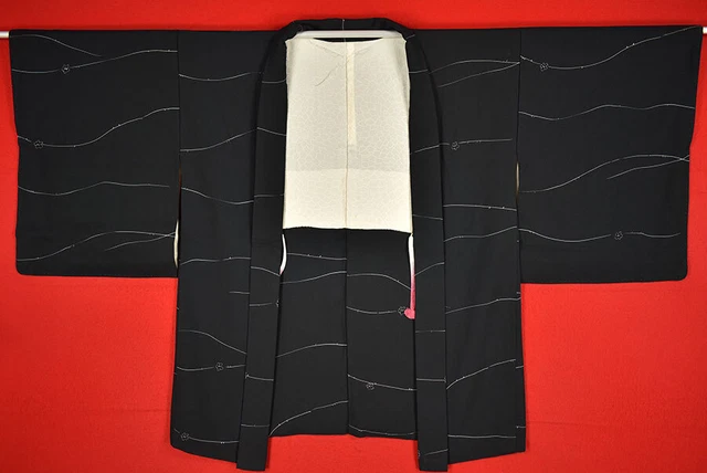 Vintage Japanese Kimono Silk Antique BORO Black HAORI Kusakizome Dyed/A816/570