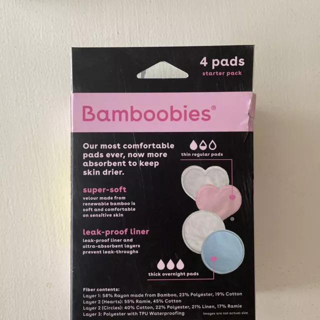 4 Bamboobies Washable Reusable Overnight Nursing Pads for Breastfeeding, Velour