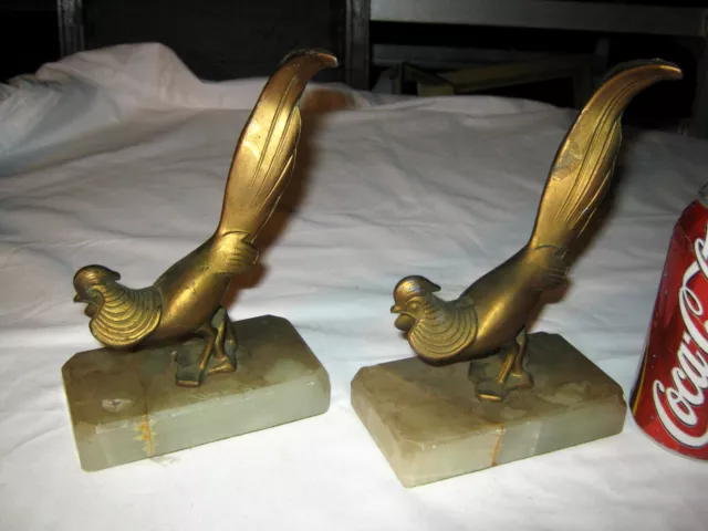 Antique French Bird Art Deco Statue Sculpture Metal Marble Shabby Bookends Chic