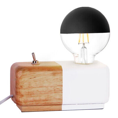 Lampe de table déco en bois naturel blanc E27 lampe à poser compatible LED