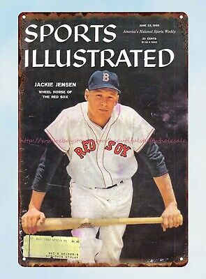 1958 Sports Illustrated Jackie Jensen wheel horse of Red Sox baseball tin sign