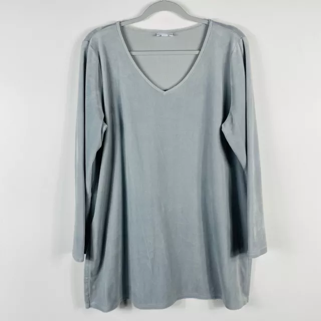 J Jill Pure Size Large Velour V-Neck Tunic Top Blue Scoop Neck Gray Long Sleeve