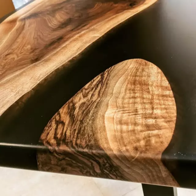 Black Resin coffee table with live edge solid wood epoxy artistic tabletop 3