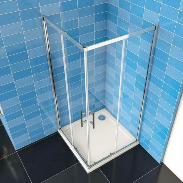 Corner Entry Sliding Shower Enclosure 6mm Glass Double Doors Walk In Stone Tray