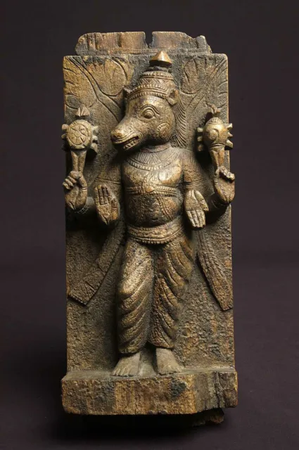 Antique wooden panel depicting Vishnu avatar Varaha, 17th/18th century, India