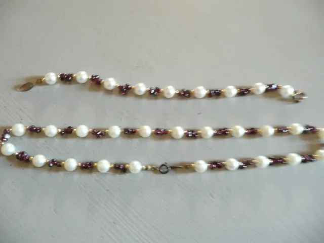 collier  + bracelet  vintage en fausses perles et perles de grenat