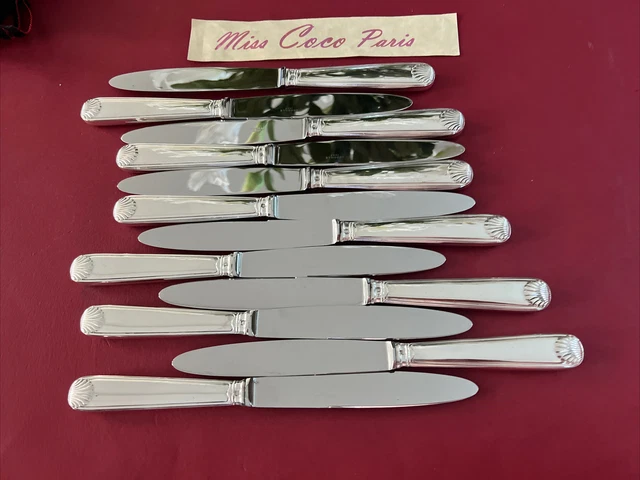 Puiforcat Ensemble De 18 Couteaux Table Entremets Fruit Manche Argent Sanglier
