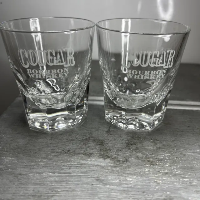 Cougar Bourbon Whiskey x2 Shot Glasses Vintage Collectable.