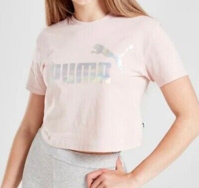 T-shirt bambina PUMA Crop Top 15-16 anni rosa cotone tagliata nuova con etichette