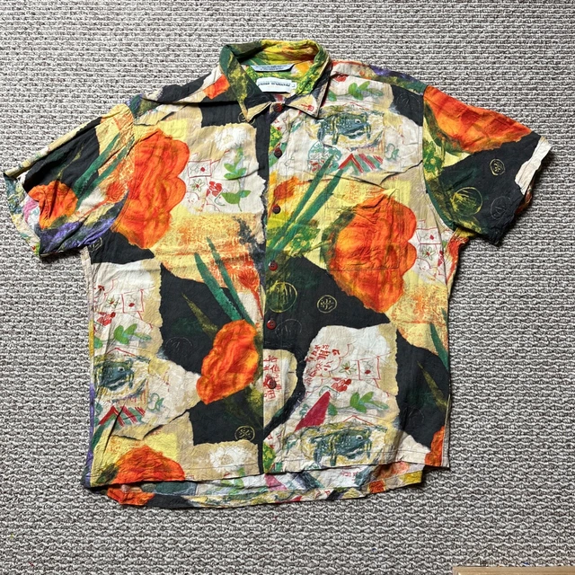 Jams World Shirt Mens Large Crushed Japanese Rayon Ginseng Vintage Hawaiian Top
