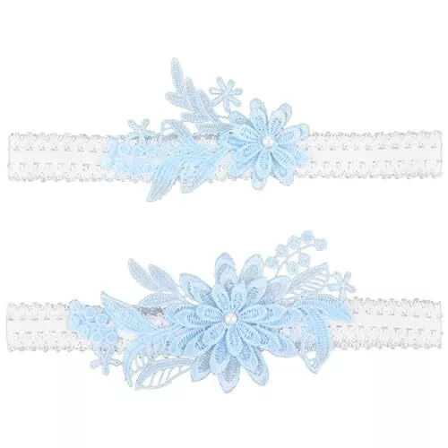 Wedding Garters Set Lace Bridal Garter Stretchy Floral Garter for Bride Blue Whi