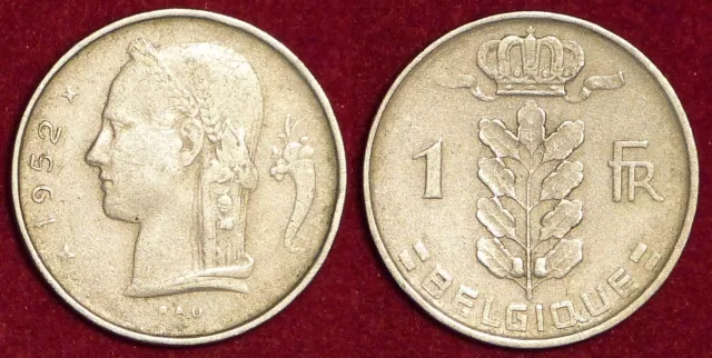 BELGIUM Belgique België 1 franc 1952 french legend Baudouin I