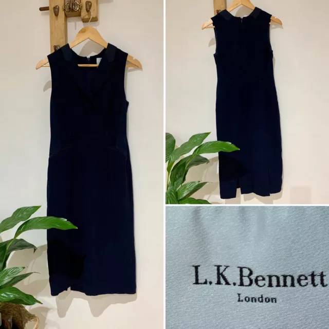 LK Bennett Aleda Azul Marino Esmoquin Formal Ajustado Formal Vestido Lápiz Talla UK 10