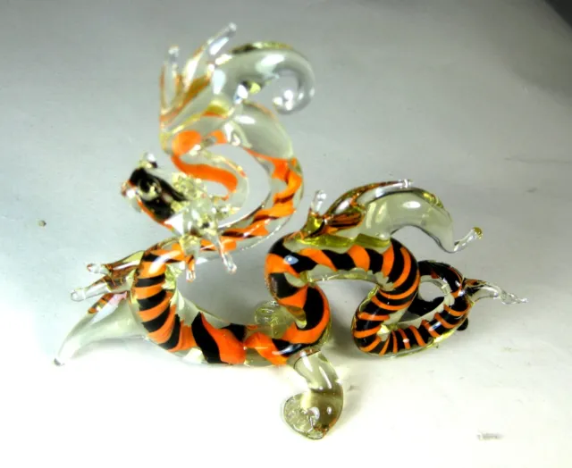 hand blown glass dragon animal orange black murano figurine ornament art 4.2"