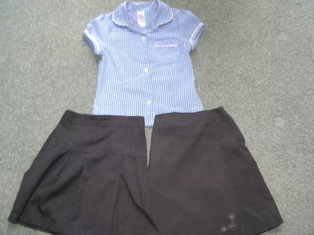 Bundle school uniform age 5-6 girls grey skirts blue white gingham blouse