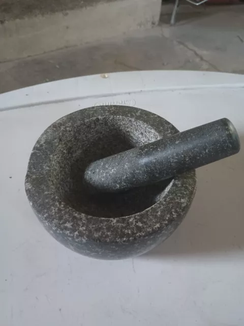 Large Stone ROCK Mortar and Pestle Grinding Mixing Bowl Mill hotel signed