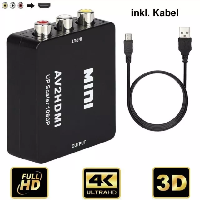 AV zu HDMI Adapter Konverter Full HD 1080P Video Audio TV 3 RCA CVBS HDMI TOP