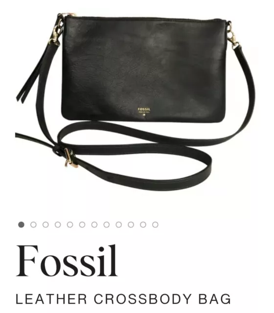 Designer FOSSIL Mini Crossbody Bag Purse In Black Leather EUC