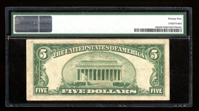 DBR $5 1934-C Silver STAR Fr. 1653W* Wide PMG 25 Serial *15900604A 2