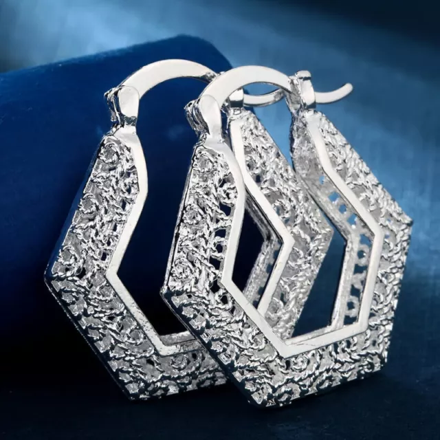 Fashion 18K White Gold Filled Women Hoop Dangle Earrings Wedding Jewelry A Pair