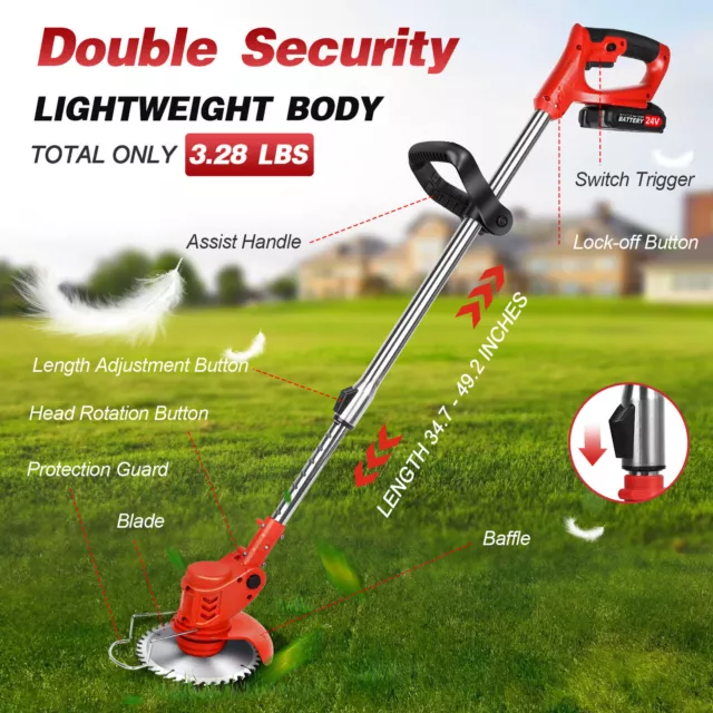 Cordless Whipper Snipper Electric Grass Trimmer Garden Lawn Cutter Brush Mower 3