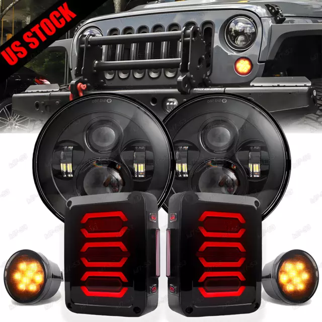 For Jeep Wrangler JK JKU LED Tail Lights Round Headlights Turn Signal Lamp Combo