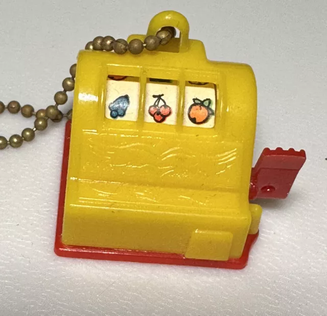 Vintage Plastic Toy Slot Machine Fruits Good Luck Lucky Charm Keychain Key Ring