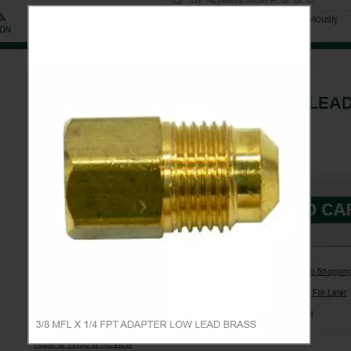 3/8 Mfl X 1/4 Fpt Adapter Low Lead Brass # 620048659