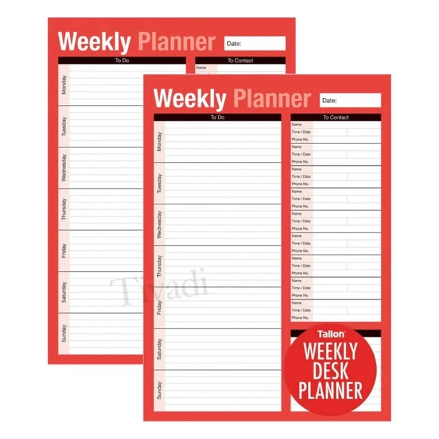 2 X A4 Weekly Desk Planner & To-Do List Notepad | 52 Tear-Off Sheets ...