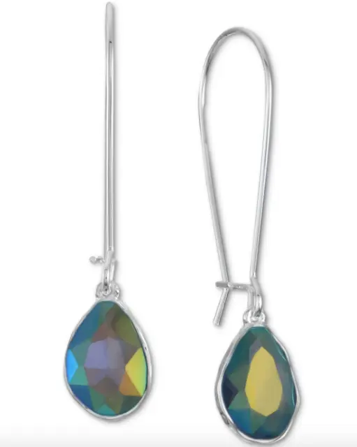 Brand New Style & Co Silver-Tone Iridescent Blue Oval Drop Earrings  2" Nwt