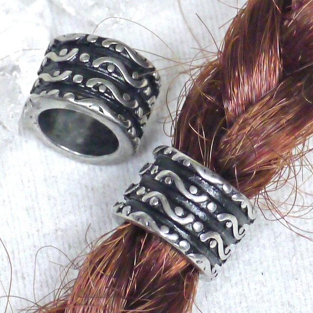 2x  Bartperle Bartschmuck Bartring VIKING Edelstahl L8mm + 50 Bartgummi