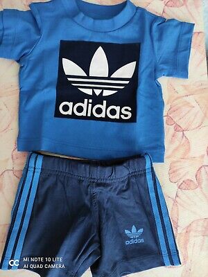 🌞Genuine Adidas Baby Boy Blue/Navy Suit Short Tee Set T-Shirt+Shorts 0-3 Months