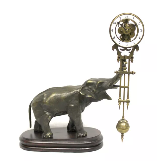 German Style Brass Elephant Swinging Clock with 8 Day Skeleton Movement