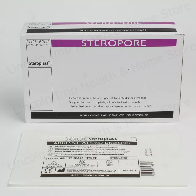 Steropore Adhesive Wound Dressing Large First Aid Sterile Plaster 15 x 9cm Qty 5